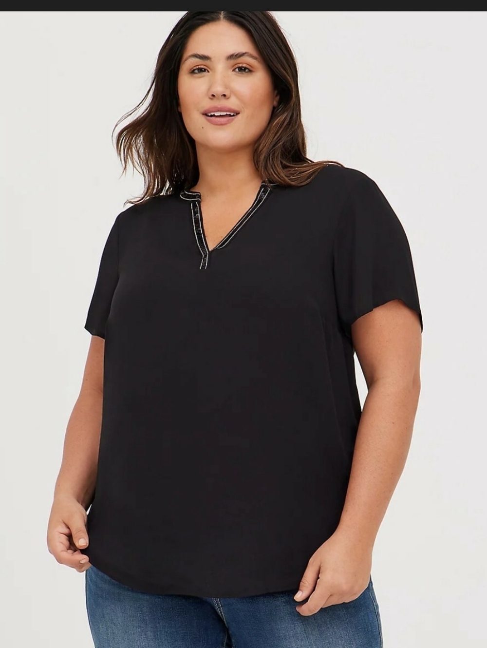 Torrid Goergette sequin  neckline black semi sheer Blouse Top